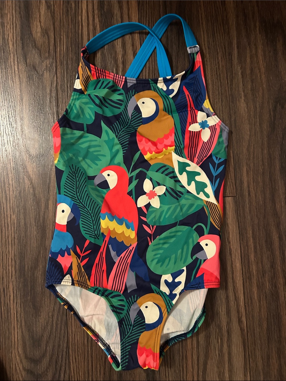 Boden Kids Tropical Parrot One-Piece Swimsuit - Blue/Multicolor
